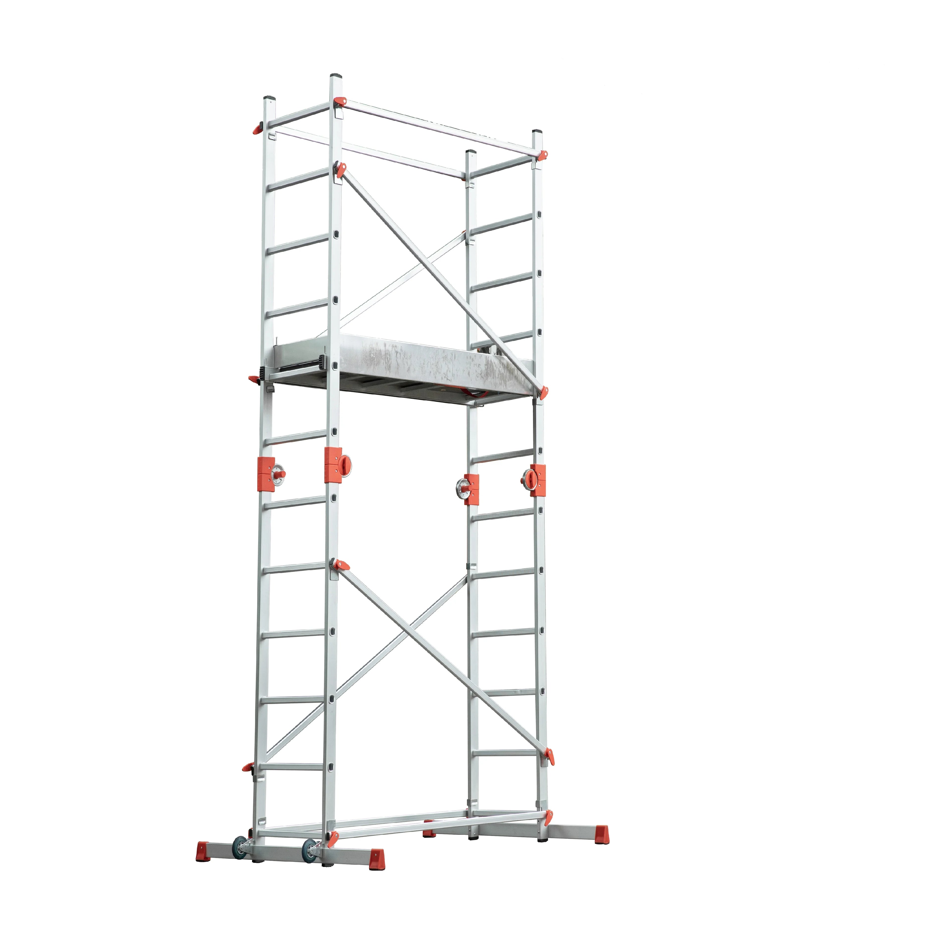 3m Industrial Aluminum Folding Step Ladder Multi-Purpose Professional Scaffolding with Brake Wheel