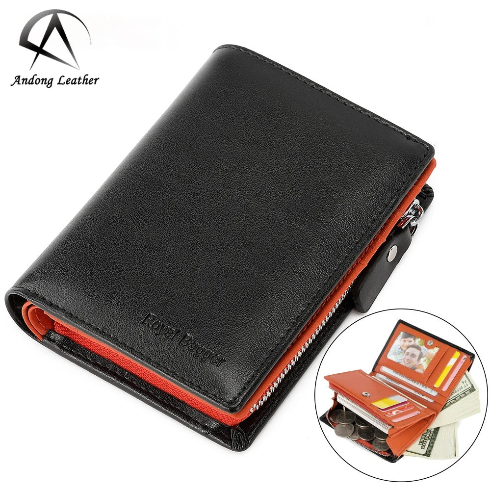 Andong Men Short Vertical Wallets RFID Blocking Wallet Real Genuine Cow Leather Business Fashion Man Card Holder Purse