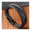 European Men Fashion Black Brown Genuine Leather Braided Bracelet Stainless Steel Magnetic Clasp Charm Bangles Bracelet