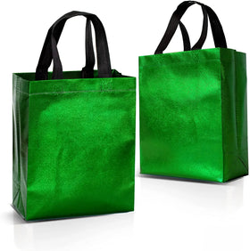 Ruthbag Shiny Green Non-Woven Reusable Handled Shoulder Closure Gift Bags Set Medium Letter Pattern Birthday Favor