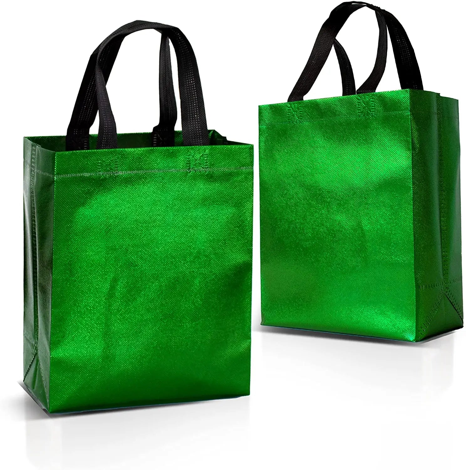 Ruthbag Shiny Green Non-Woven Reusable Handled Shoulder Closure Gift Bags Set Medium Letter Pattern Birthday Favor