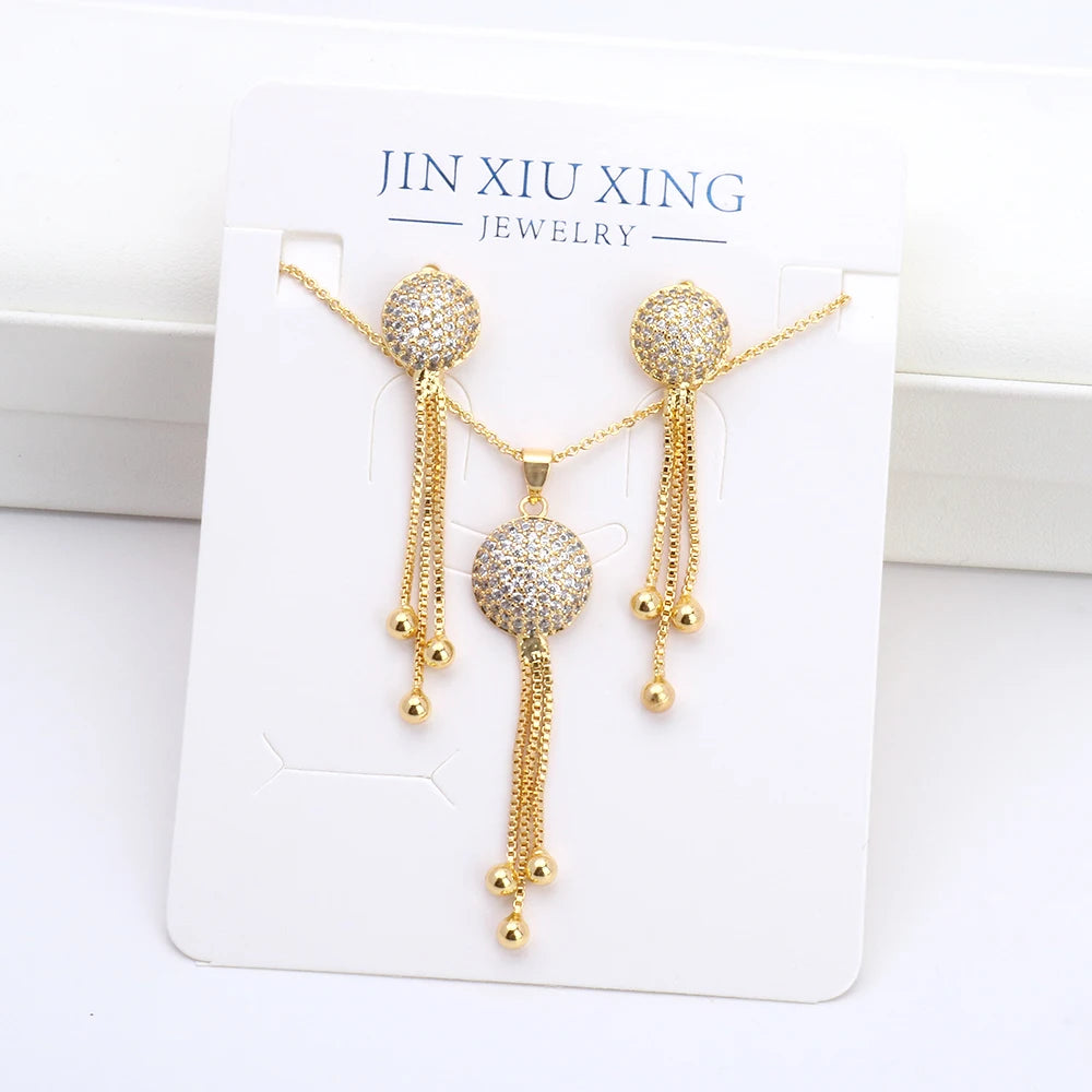 JXX Women's Full Diamond Jewelry Set Charming Fringe Necklace/Earrings 2 Piece Jewelry Set Women's 24k Gold Plated Jewelry Set
