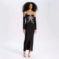 Celebrity Elegant Crystal Diamond Bandage Dress Women Off the Shoulder Long Sleeve Evening Party Luxury Birthday Club Dresses