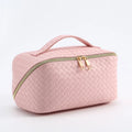 New Large Capacity Ins Style Woven PU Makeup Toiletry Bag Luxury PU Leather Braided Cosmetic Storage Bag Cases for Women