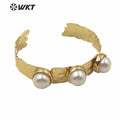 MPB018 Wholesale Triple Pearls Irregular Gold Elelctroplated Cuff Bangle in Adjustable Size Fashion Women Pearl Bangle MegaBDM