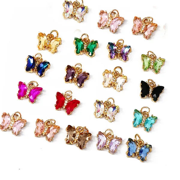 CZ8386 Gold Plated Brass  rainbow clear Colored CZ Zircon Glass Crystal Charms butterfly Pendant