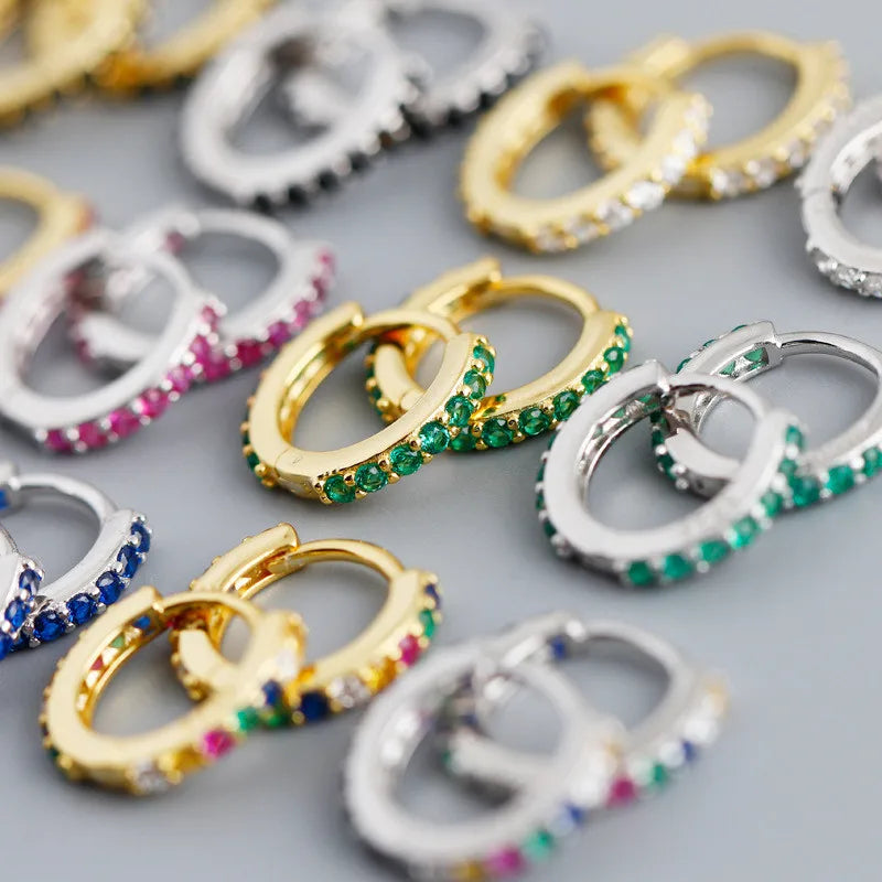 Trendy 18K Gold Filled Birthstone Huggie Earrings Small Cubic Zirconia 925 Sterling Silver Hoop Earrings for Women
