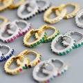 Trendy 18K Gold Filled Birthstone Huggie Earrings Small Cubic Zirconia 925 Sterling Silver Hoop Earrings for Women