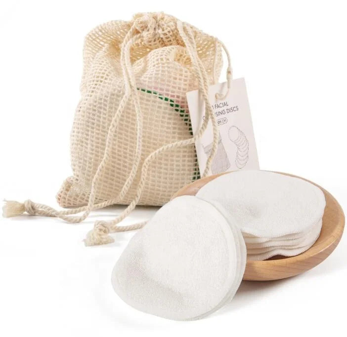 Custom Logo Eco-friendly Round Bamboo Cotton Cleansing Pads Reusable Makeup Remover Pads With a Washable Laundry Bag