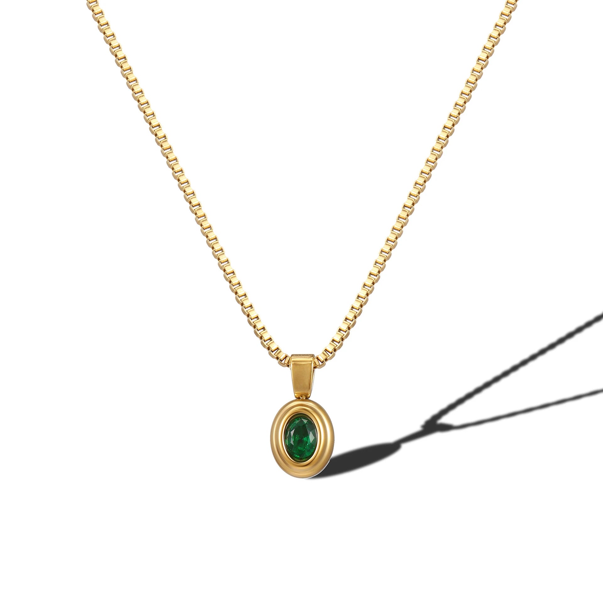 Fashion Jewelry 18K Gold Plated Stainless Steel Geometric Zircon Pendant Necklace Classic Gift for Women