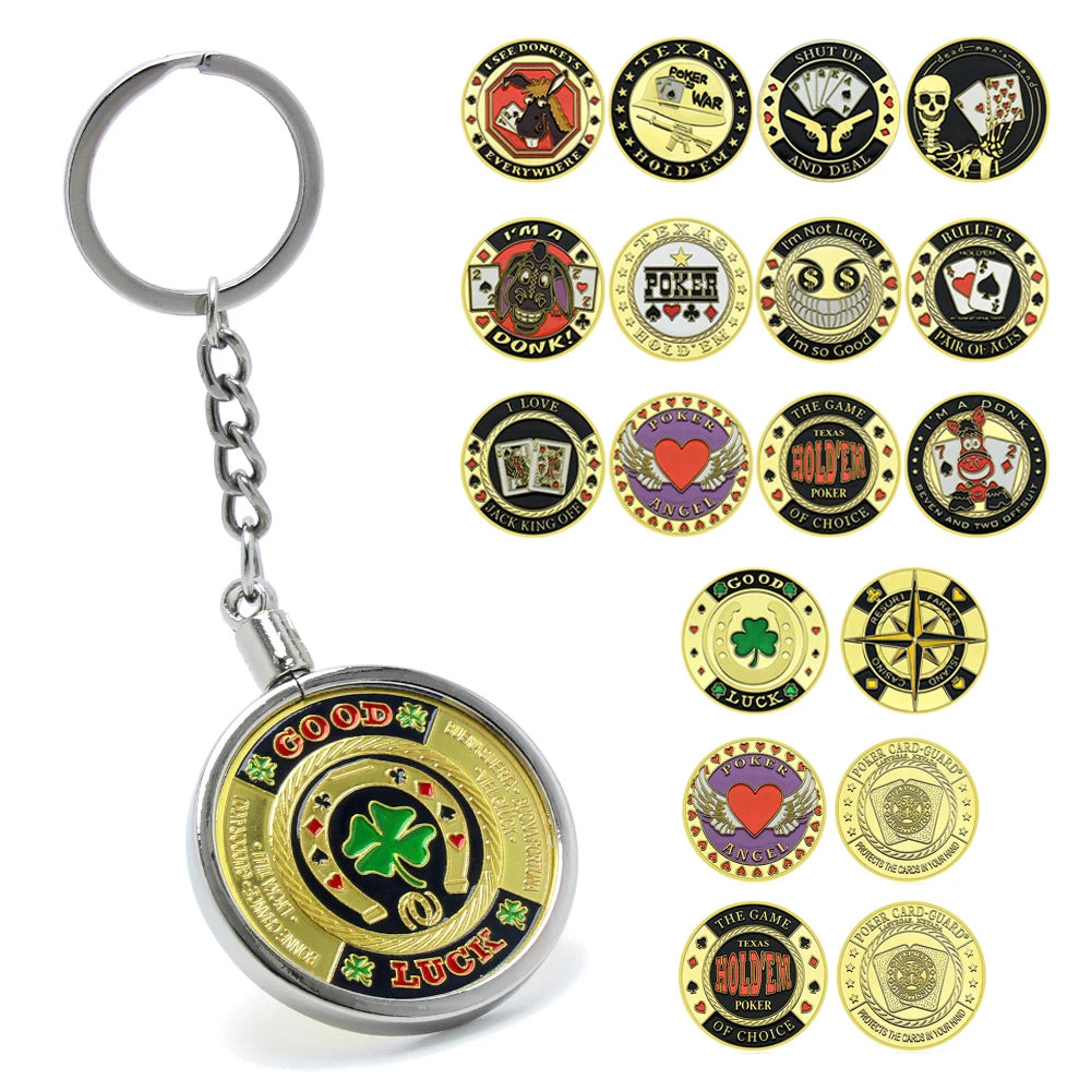 40mm Poker Coin Bezel Key Chain Holder Gambling Casino Keyring Fun Amusement Money Machine Gifts Metal Keychain With Poker Chip