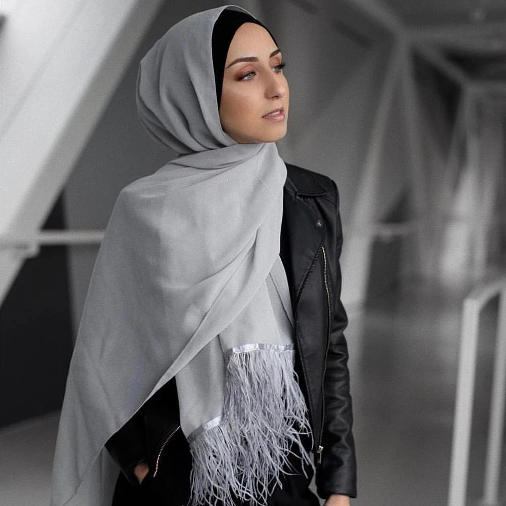 Fashion New Pearl Chiffon Turban Ladies Single Head Stitching Chiffon Silk Scarf Muslim Women Hijabs