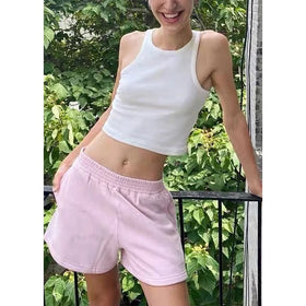 F230590 Summer Custom Logo Casual Multi Candy Colors Sportswear High Waisted Plain Cotton Shorts Sweat Shorts Female