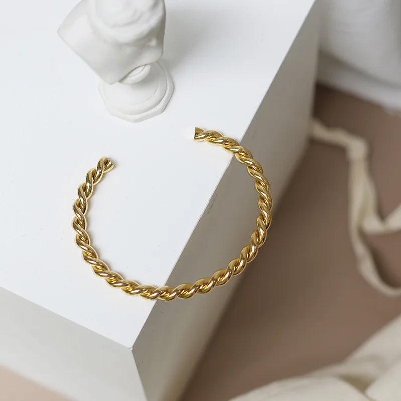 New Arrival Non Tarnish Enamel Cuff Bracelet 18K Gold Plated Stainless Steel Twisted Cuff Bracelets for Women