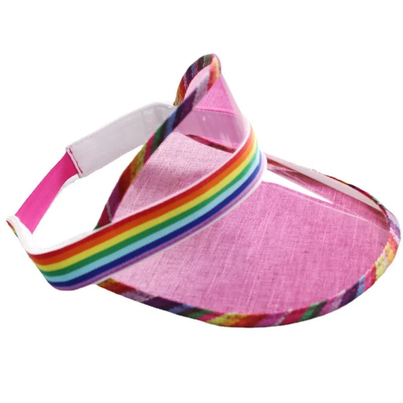 Summer Sunshade PVC Plastic Empty Top Hat Rainbow Travel Hat Outdoor Sports Casual Visor Sun Hat