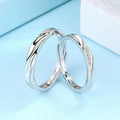 Ouj Silver Couple Promise Band Zircon Ring Set Adjustable Sterling Silver Rings Wedding Anniversary Ring Valentines Day Gift