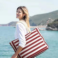 Strong Quality Striped Beach Tote Canvas  Bag Large Capacity Holiday Bag With a Zipper and Rope Handles for Women