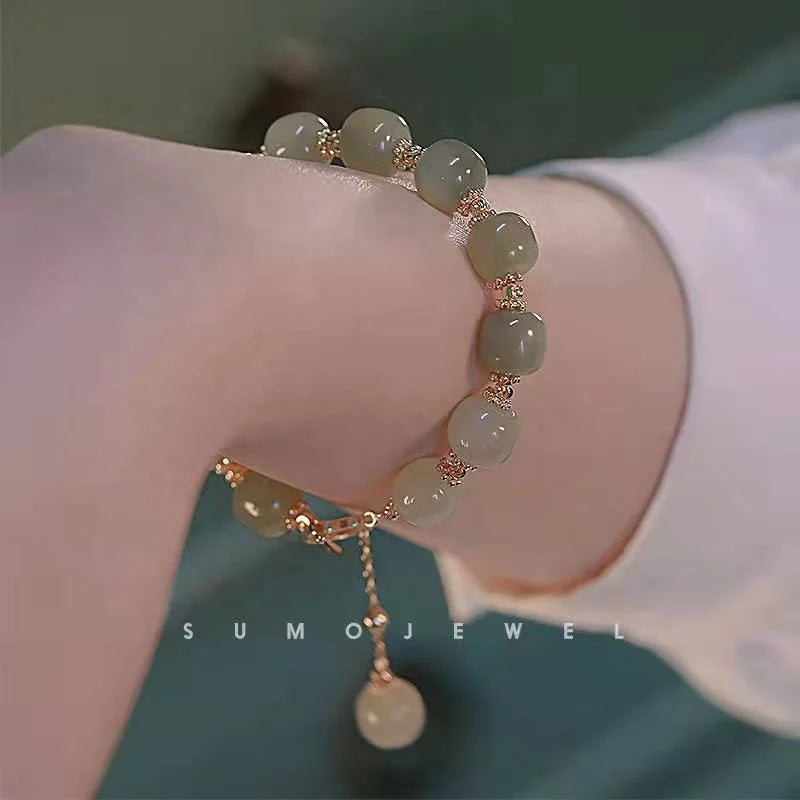 2022 GT Fashion Jewelry Wholesale Natural 8MM Crystal Gemstone Tumble Beads Gold CCB Handmade Link Bracelet for Women