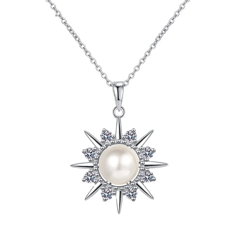 Natural Freshwater Pearl Moissanite Sunflower Pendant Necklace Fashion 925 Sterling Silver Women Fine Jewelry Custom Wholesale