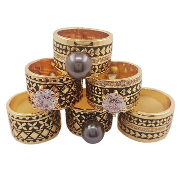 JX27 Tribal Ring 6 Different Designs Size7-14 Polynesian Hawaiian Jewelry Ring with Cz Stone Pearls Enamel for Men Women