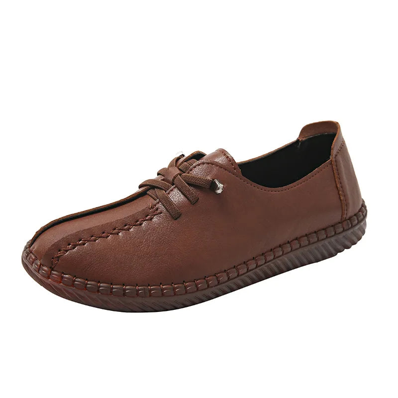Mother's Shoes Suitable for Spring and Autumn Lace-up Flats for Middle-aged and Elderly Individuals Non-slip Flat Leather Shoes