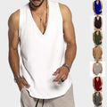 Summer Men's Fitness V Neck Sleeveless Tank Top Solid Color Men Tank Top