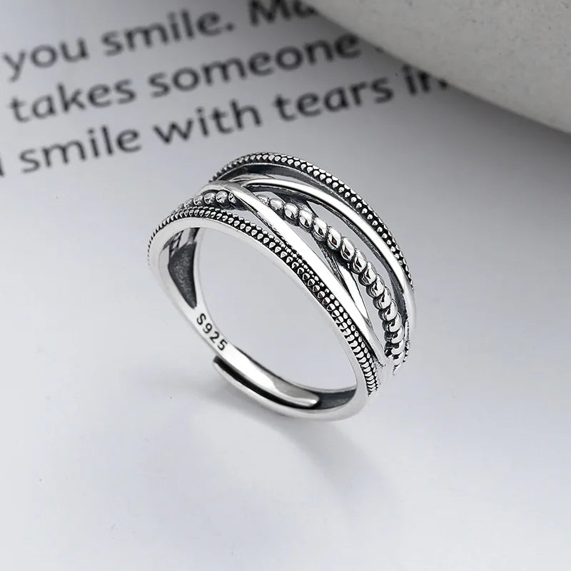 Fine Jewellery S925 Sterling Silver Irregular Twisted Cross Wrap Geometric Open Ring for Women