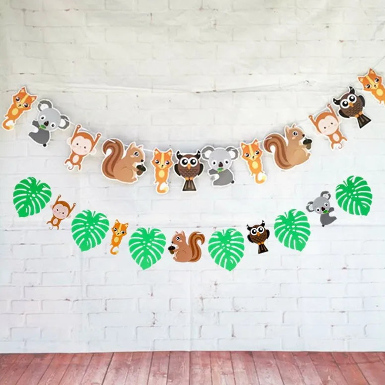 Hawaiian Birthday Party Banners Animals Monstera Leaf Children's Party Decoration