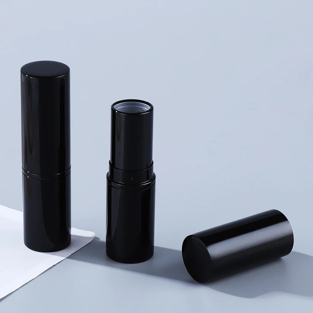 Solid Shiny Aluminium Metal Lip Balm Tube Black