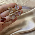Hotsale Silver Needle Double Square Crystal Transparent Earring Geometric Clear Resin Drop Earring for Women