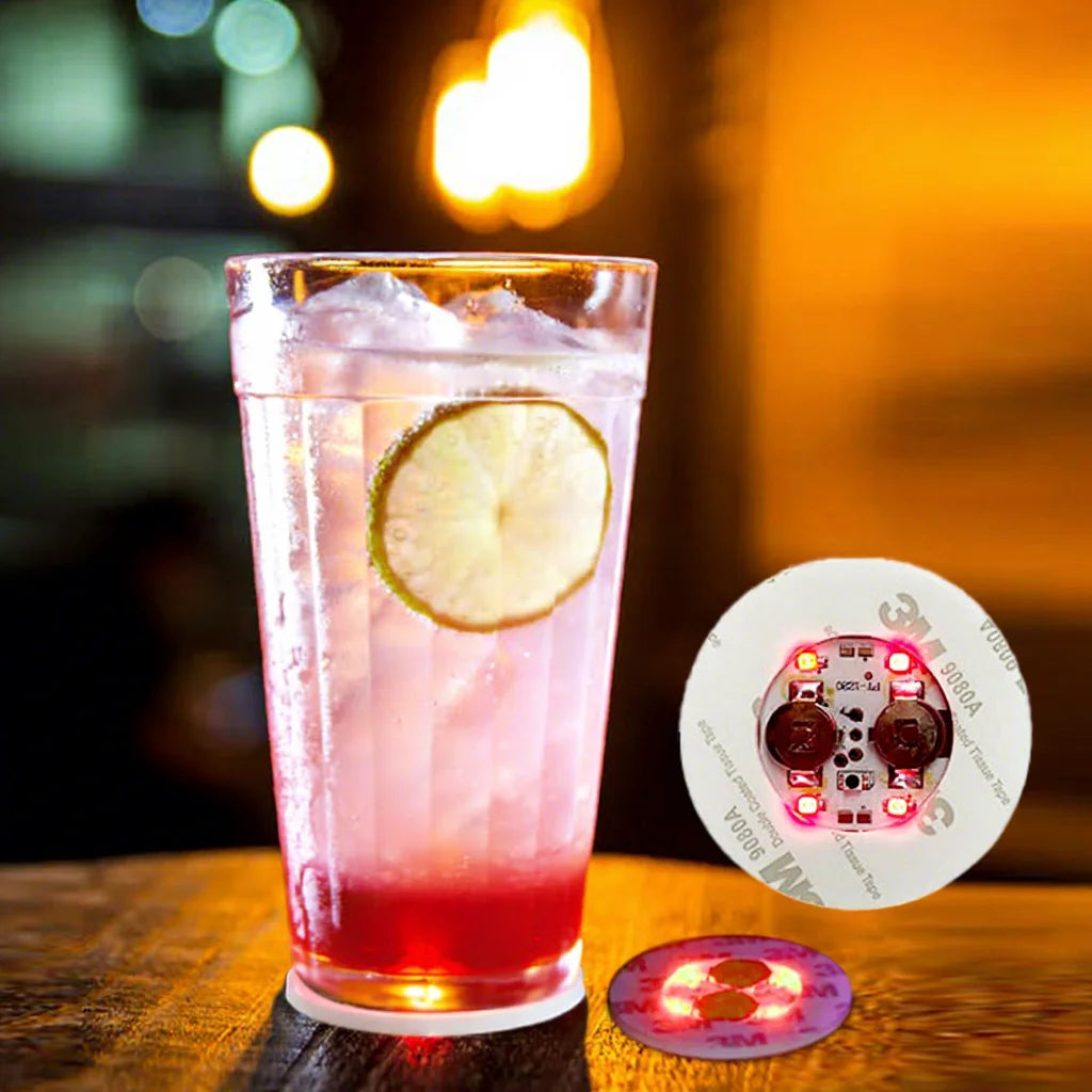 Glass Water Bottle Drink Coaster with LED Light Strobe Night Club Illuminated Battery Sticker Film for Nighttime Entertainment