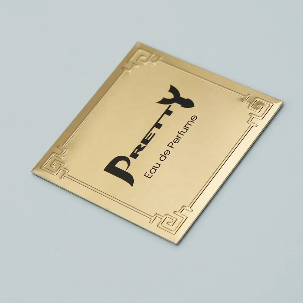 Custom Luxury 3d Metal Golden Nameplate Embossed Debossed logo Stickers Perfume Labels