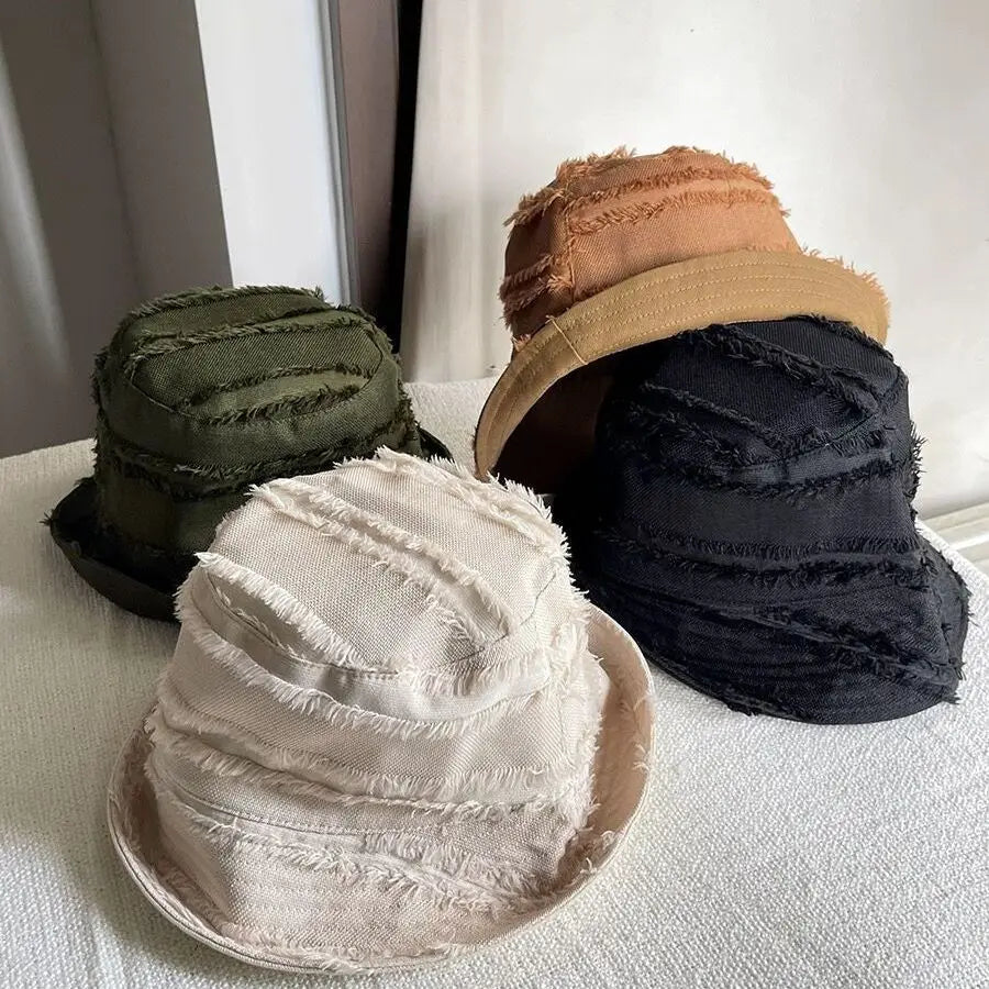 2025 New Women's Summer Beach Bucket Hats  Cotton Tassel Wide Brim Beach Bucket Hat Travel Outdoor Female Fisherman Designer