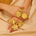 MECYLIFE Fashion 18k Gold Plated Exaggerated Textured Stainless Steel Open End Ring for Women Featuring Love Sunflower Starfish