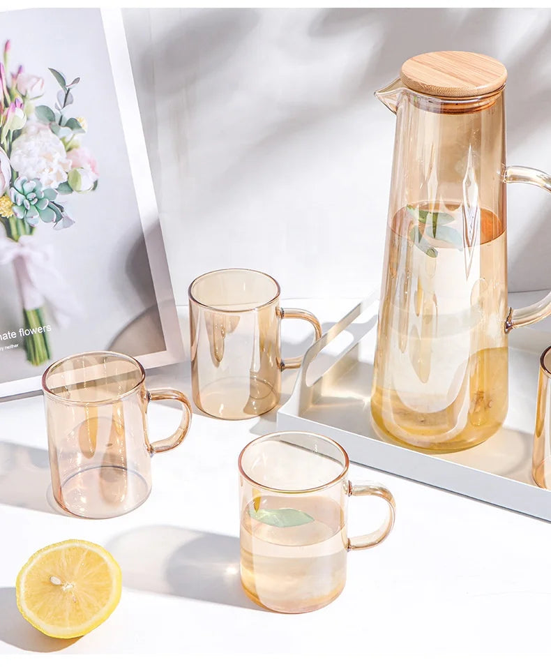 Promotion Gift Duck Pot 1.5L Glass Pitcher Set With Handle and Plastic LidDrinking Beverage JugGlass Water Jug