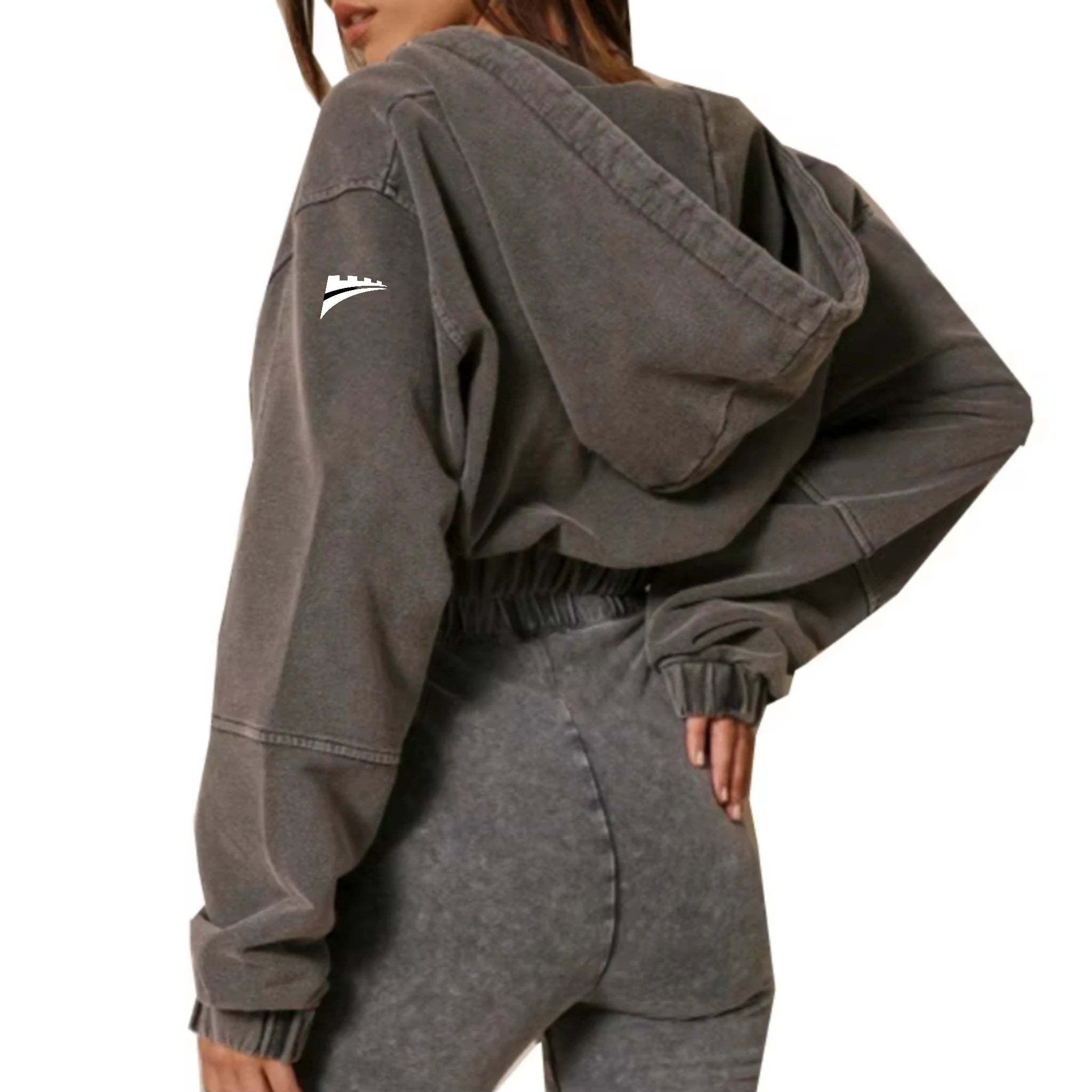 FENTOTAN Custom100% Cotton 340 Gsm Hoodie Jacket Acid Wash Distressed Oversized Zip up Crop Top Hoodies Women