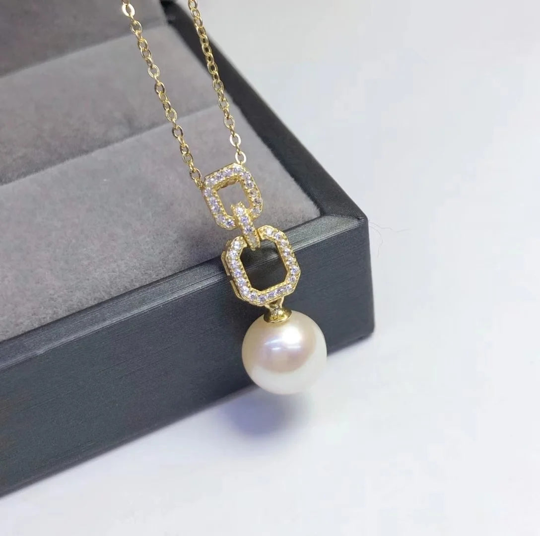 P1048 8-9mm DIY Natural  Freshwater Pearl Charm Pendant Necklace Accessory 925 Sterling Silver Jewelry for Women Without Chain