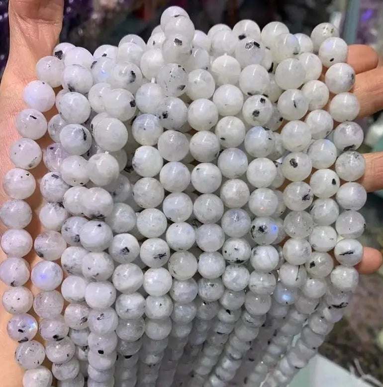 Natural Loose Gemstone Beads Black Dot Moonstone Healing Energy for Jewelry Making Bracelets Necklaces Earrings