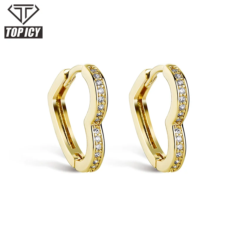 2021 Fashion Silver Gold Earring Studs With 3A Cubic Zircon Hip Hop Luxury Heart Stud Earrings for Women