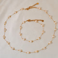 Tarnish Free 18K Gold Stainless Steel Chain Natural Fresh Water Pearl Beads Necklace & Bracelet Pearl Jewelry Set