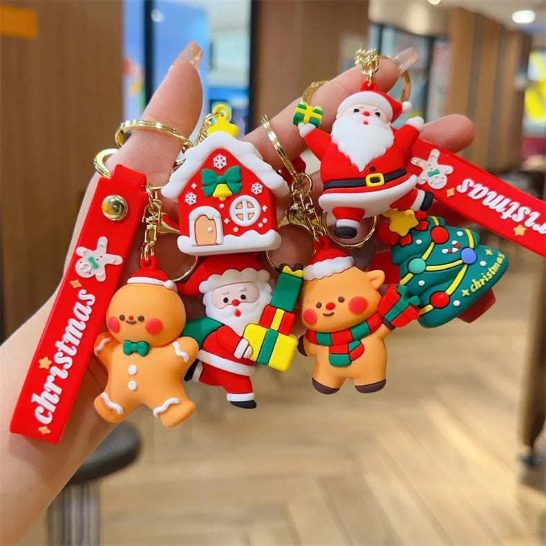 2026 New Year Kids Toy Gifts 3D Rubber Creative Cartoon Cute Christmas Keychain