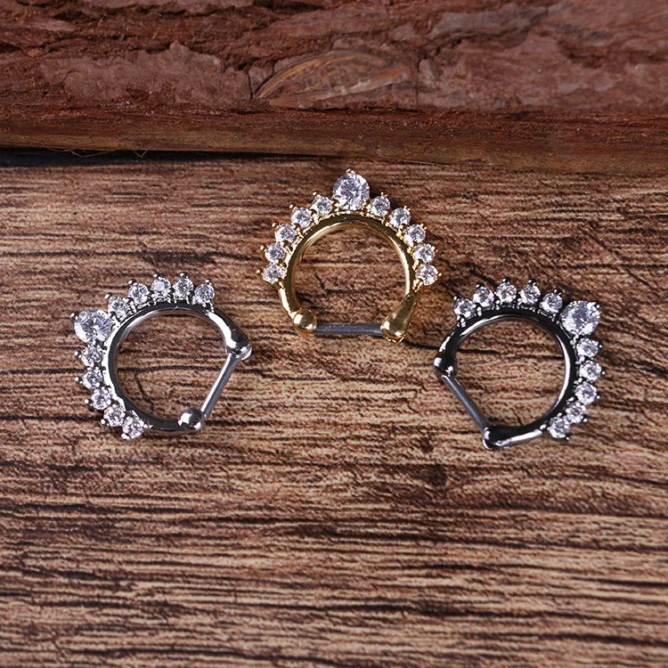 Fake Nose Rings for Women Stainless Steel Opal Fake Septum Rings Set CZ Fake Nose Rings Hoop Stud Clip on Nose Cuffs Non Piercin