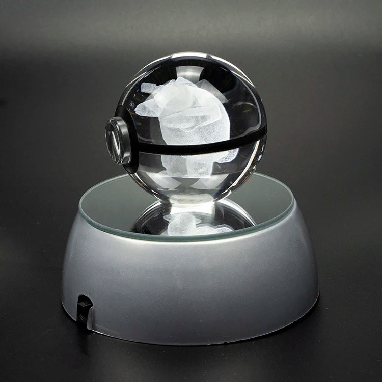 Guangzhou Wholesale 5CM 8CM Crystal Poke Mon Ball Led Light with Led Base for Promotion Gift