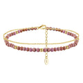 ACME 925 Silver Gold Plated Layered Anklet Dainty Cable Chain Link Natural Pink Tourmaline  Purple Chain Bracelet for Girl Party