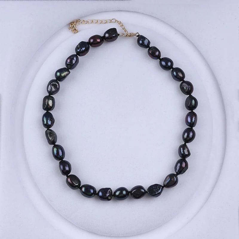 Natural 8-9mm Black Baroque Pearl Freshwater Pearl Necklace for Sale