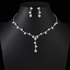 Wedding Pearl Jewelry for Bride Crystal Simulated Pearl Floral Bridal Necklace Earrings Set Wedding Accessories Set