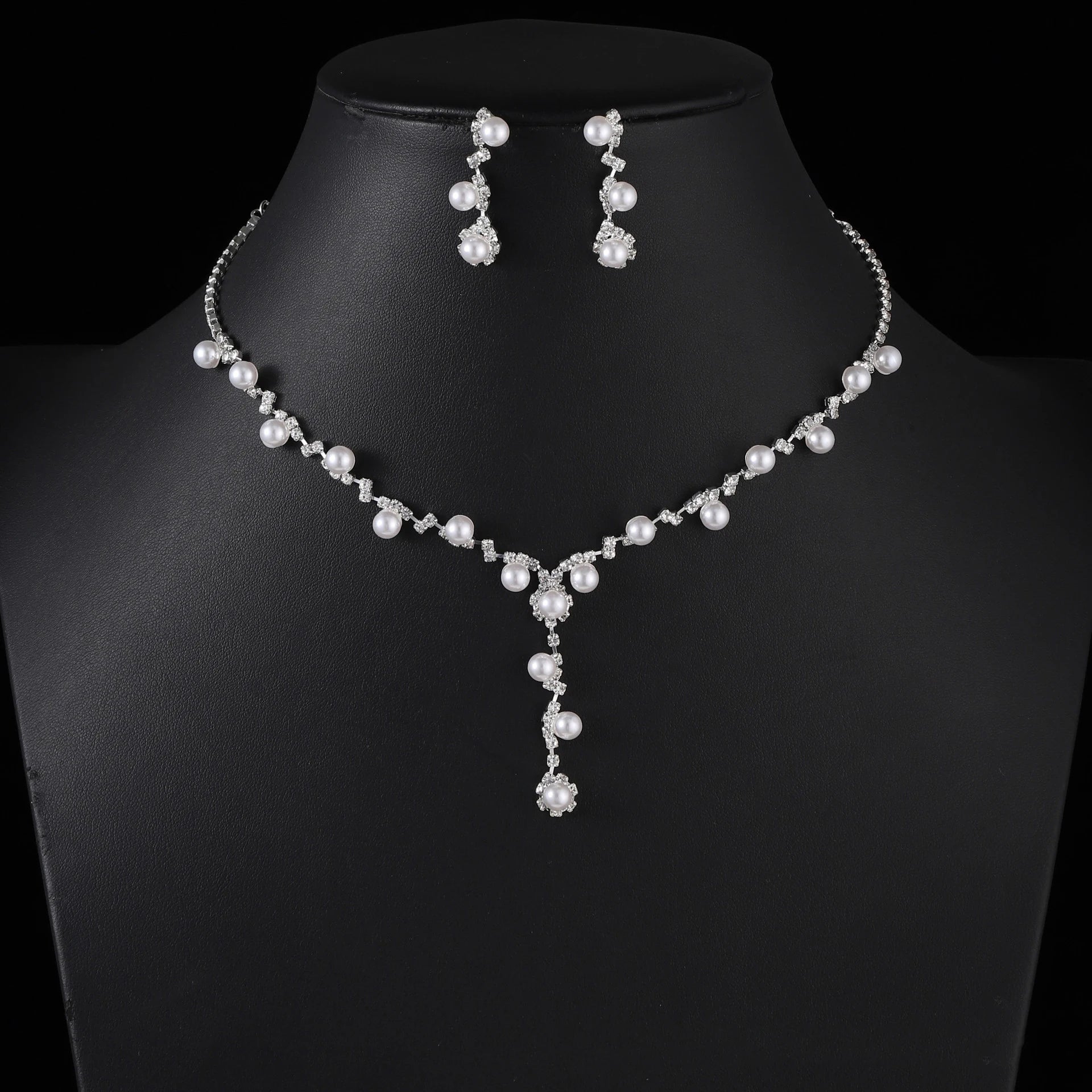 Wedding Pearl Jewelry for Bride Crystal Simulated Pearl Floral Bridal Necklace Earrings Set Wedding Accessories Set
