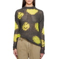 Casual Gray Yellow Embroidered Mohair Sweater Spring Summer Flesh-Covering T-Shirt Intarsia Jacquard Pattern Dropped Shoulders