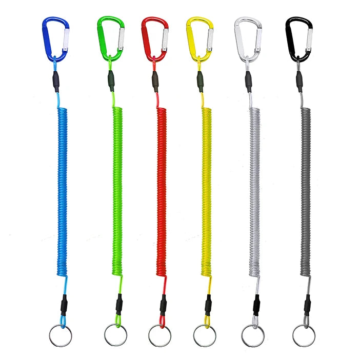 Custom Fishing Tool Lanyard Heavy Retractable Safety Ropes Stainless Steel Wire Coil Spring Anti-lost Keychain