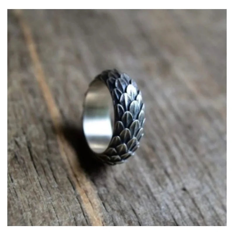 Vintage Scale Shape Punk Rings Irregular Surface Wide Edge Dragon Scales Ring for Men Unisex